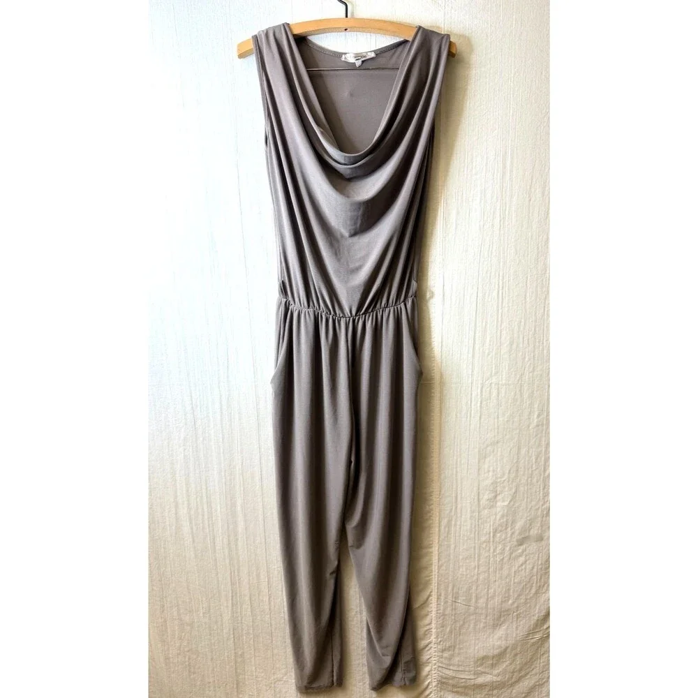 Pineapple Paris Taupe Cowl Neck Sleeveless Jumpsuit Pockets Sz 44 Made in Italy